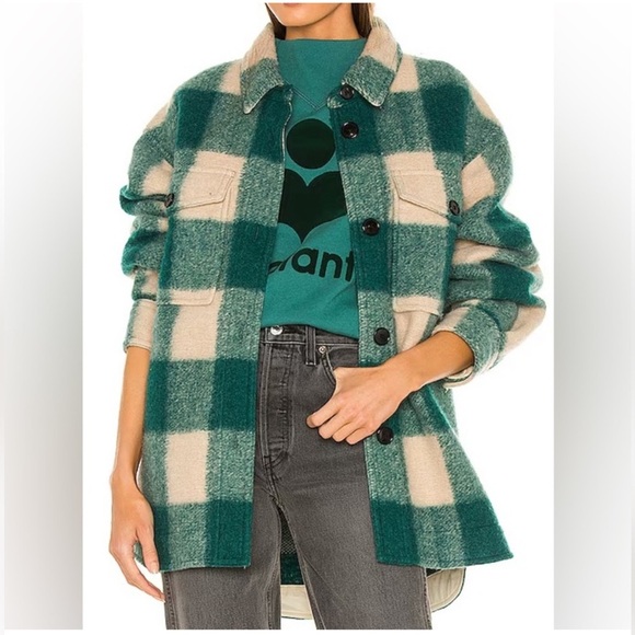 Isabel Marant Etoile Harveli Blanket Coat in Green Plaid Shacket 34 US 2 - Picture 1 of 4